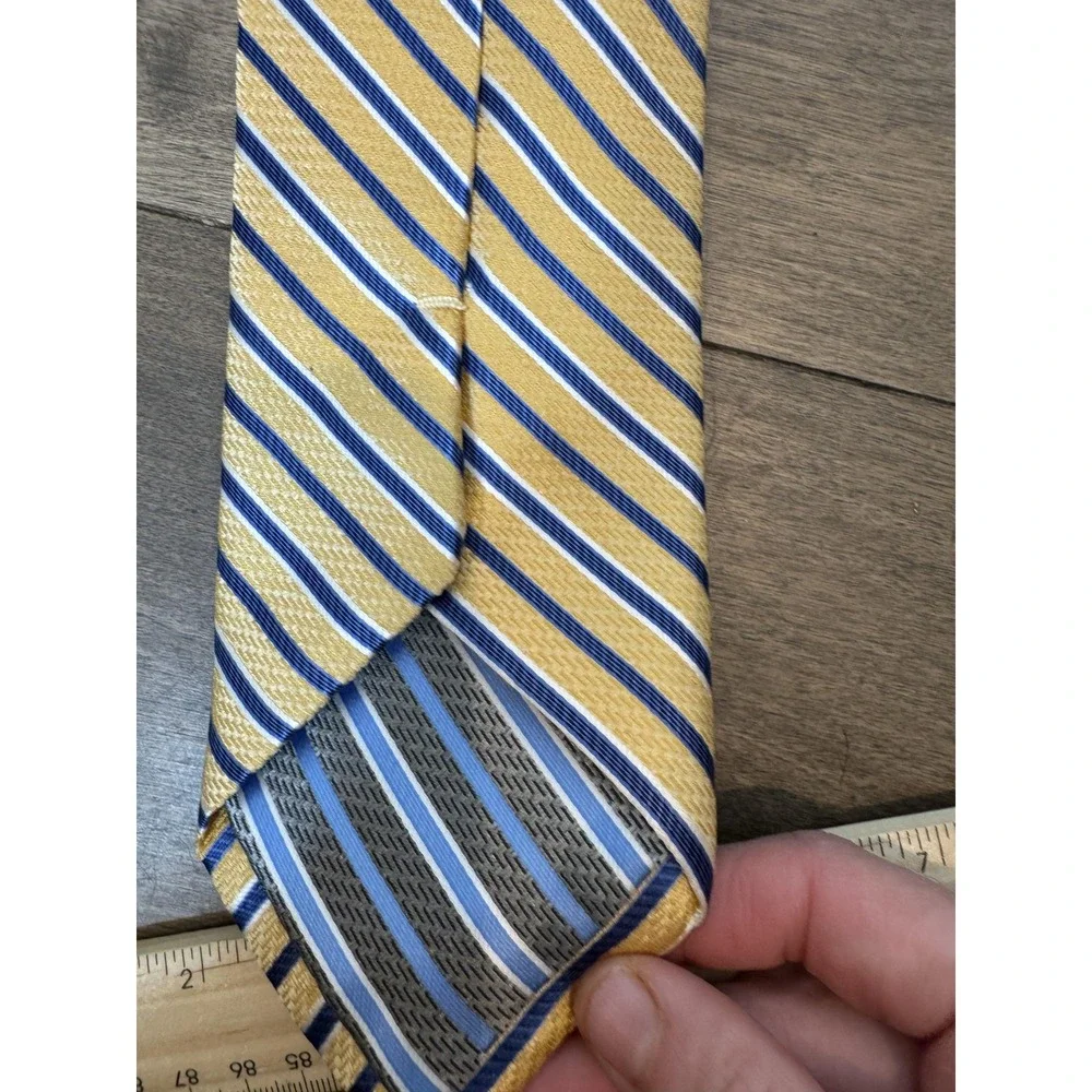 Haines & Bonner Tie Mens One Size Yellow Blue Striped Silk Woven Handmade London